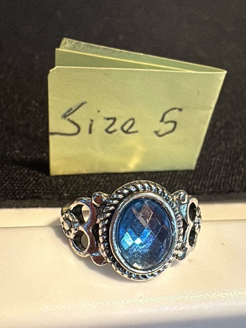 Sterling-Style Blue Gemstone Oval Ring - Size 5
